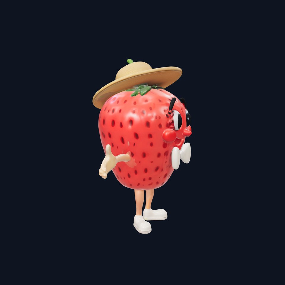 Strawberry Character D Model Rigged and Animated with Hat and Bowtie